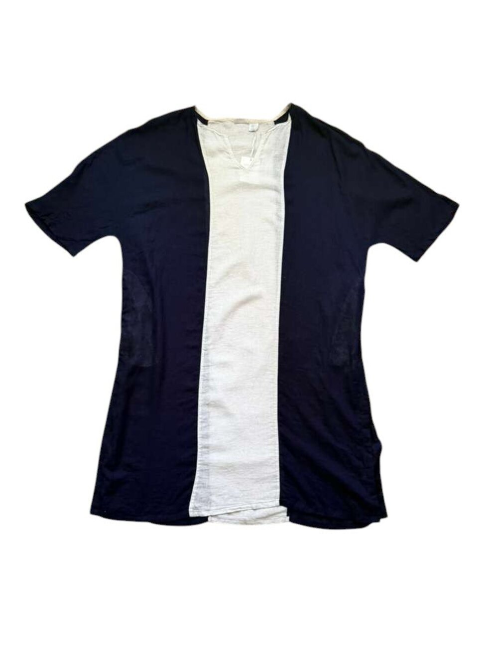 Sigrid Olsen Womens XL Linen Rayon Colorblock Tunic Top Navy White NWT.